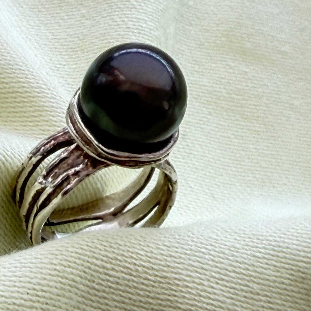 Size 5 Tahitian Black Pearl Sterling Silver Ring